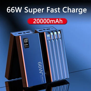 20000mAh Power Bank 66W Kiire Laadimine jaoks Huawei P40 Powerbank Ehitatud Kaabel Kaasaskantav Laadija iPhone Samsung 13 S21 Xiaomi