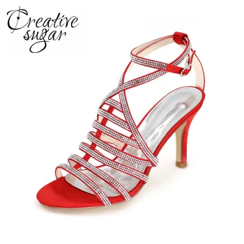 Creativesugar Seksikas ületanud rihm rhinestone sparkle lady sandaalid 8.5 cm kontsa suvine kleit kingad eri-style punane, hõbe, lilla