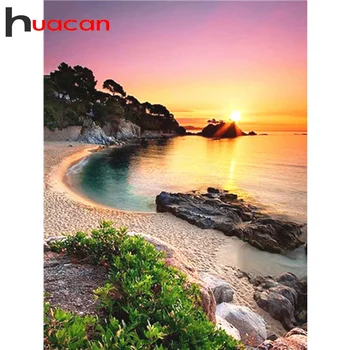 Huacan 5D DIY Diamond Maali Kit Maastik Täis Ruut/Ring Diamond Tikandid Mosaiik Sunset Beach Kaunistused Koju