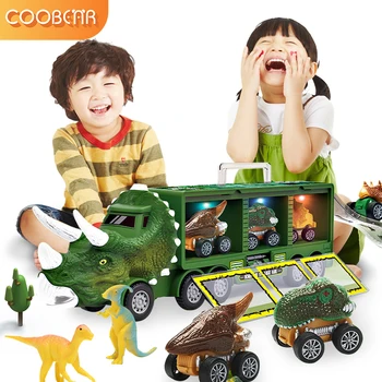 Lapsed Dinosaurus Transport Auto Mänguasjad Suur Inertsiaalsed Autode Vedaja Truck Tõmba Tagasi Sõiduki Loomade Tagasi Puuri Mängu Laste Kingitused