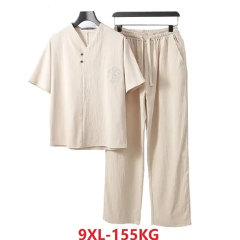 suured 7XL 8XL 9XL Suvel Meeste pesu Lühikese Varrukaga T-särk ja püksid tikandid tang sobiks vintage v-kaeluse Tees mõõdus tops 66