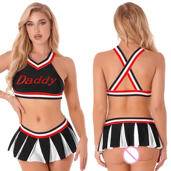#S-XL Naiste Cheerleading Varustus Koolitüdruk Cosplay Kostüüm Seksikas Naistepesu Nightwear V Kaela Crop Top Plisseeritud Mini Seelik