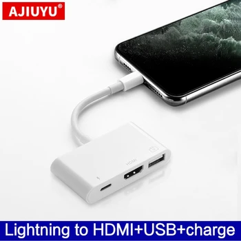 AJIUYU OTG Lightning-liides HDMI-USB-Adapter Converter Kaamera iPhone ' i 6s 7 8 Plus x xs 11 pro max kaabli mobiilne Projektor TV doki