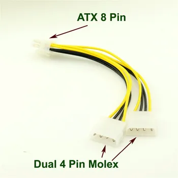 1tk ATX 8Pin EPS12V Dual 4Pin Molex Mees Emaplaadi Toide Adapter Kaabel 20cm