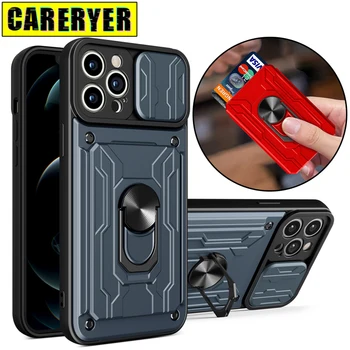 Lükake Kaamera Objektiiv Põrutuskindel Telefon Case For iPhone 13 12 11 Pro X Kaardi Pesa Ringi Auto Omanik Kate iPhone XR, XS Max 8 7 6Plus