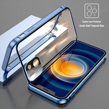 360 Kahepoolne Klaasist Magnet Adsorptsiooni Metal Case For iPhone 13 12 Mini 11 14 Pro XS Max XR Objektiiv Protector Film Kate