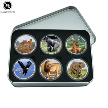 6tk/kast Tiiger Orangutang Elevant mälestusmünte Raud-Box Set Loomade Maailma Metallist Dekoratiivsed Müntide Kogumise Kingitus