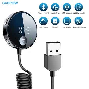 Gadpow Juhtmeta FM-Saatja 5.0 Bluetooth Car Audio Transmitter AUX Bluetooth Audio Vastuvõtja, MP3 Mängija autokomplekt Vabakäeseadmega