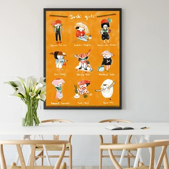 Sushi Tüdrukud Seina Art Print Jaapani Toitu Plakatid Naljakas Kunsti Lõuend Maali Pilte Köök Elutuba Kingitus Idee Home Decor