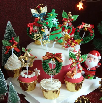 2020 Mini Lustlik jõulupidu Cupcake Toppers Väike Xmas Koogikarpides Torukübar Tarvikud Kodu Xmas jõulupidu Kook Dekoratsioonid