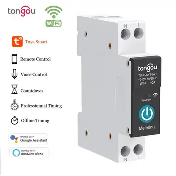 TONGOU TUYA Koos Mõõtmine WIFI Smart Kaitselüliti 1P 16A 63A DIN Rail Smart Home Wireless Remote Control Switch AVALDAJA
