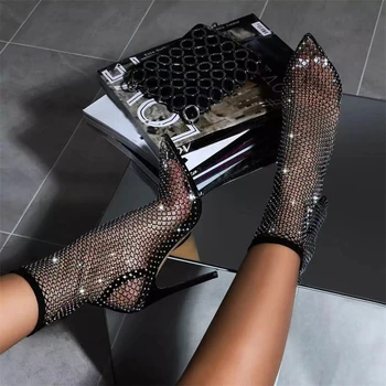 Mood Crystal Rhinestone Võre Suvel Saapad Naiste Sandaalid PVC Läbipaistev Pikad Varba Naiste Kingad, Kõrge Kontsaga kingad Pumbad Must Valge