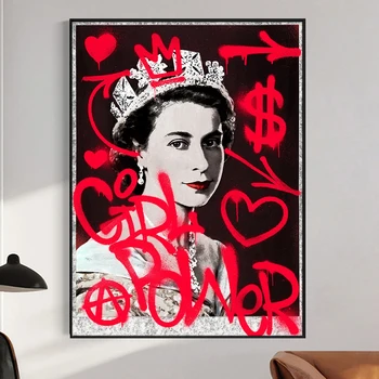 Graffiti Art Inglismaa Kuninganna Lõuendile Maali Kuninganna Elizabeth II Plakatid, Prindid, Abstraktse Seina Art Pilt elutuba Home Decor