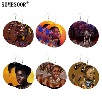 SOMESOOR Afro Kuninganna Juuste Loomulik Must Art Puit Tilk Kõrvarõngad Print-Aafrika Etnilise Headwraps Melaniini Tüdruk Designs nii Naistele Kingitus