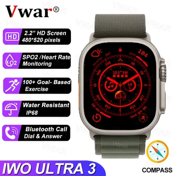 Kompass Smart Watch VWAR IWO ULTRA 3 49mm Titaani Sulam 100+ Sport Mudelid IP68 Veekindel Meeste Smartwatch Bluetooth Kõne NFC