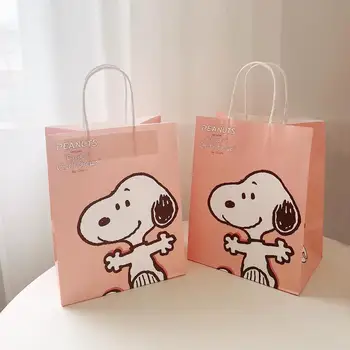 21*27Cm 2tk Roosa Snoopy Cartoon Kott kingikoti Ladustamine Pakend Kott Kawaii Anime Kraft paberkott Tüdruk Sünnipäeva Kingitus