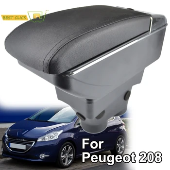 Storage Box Peugeot 208 2013 - 2018 Käetugi Dual Layer Taga Mustast Nahast Topelt 2017