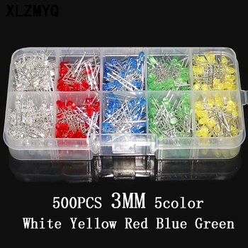500Pcs 3MM LED Diood-ja Lauatarvete Komplekt Segatud Värv Punane Roheline Kollane Sinine Valge DIY Led Diood Kit Led Komplekt 5color x 100tk