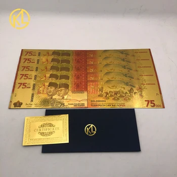 10 tk/palju Uusim Indoneesia Värvitud Kuld Pangatähtede 75000 Dollarit Kuld Pangatähtede Kena Kogumine Suveniiride kingitus