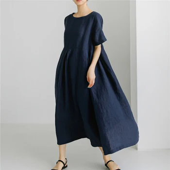 Johnature Suvel Uus korea Naiste Kleidid, 2023 Vabaaja Värviga O-kaeluse, Lühikeste Varrukate Taskud Lihtne Kleit