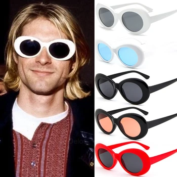 2022 jõllitama Kurt Cobain prillid ovaalsed päikeseprillid daamid trendikas kuum Vintage retro päikeseprillid Naiste must valge UV-prillid