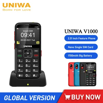 UNIWA V1000 4G Funktsioon Telefoni 0.3 MP Kaamera Mobiiltelefoni vene Klaviatuur 2.31 Tolline Suur Nupp Mobiiltelefonides 1700mAh Eakate SOS
