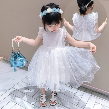 Liblikas Tiivad Tikitud Väike Lill Kleidid Tüdruk 2021 Suvel Teise Lapse Armas Beebi Lapsed Kodus Kostüüm Printsess Kleit