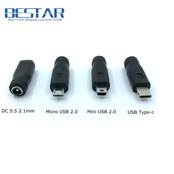 5V DC 5.5 * 2.1 mm Power Jack-USB-3.1 C-Tüüpi USB-C Type-c-5,5 mm *2.1 mm Mini USB & Micro-USB-DC Pistik Adapter