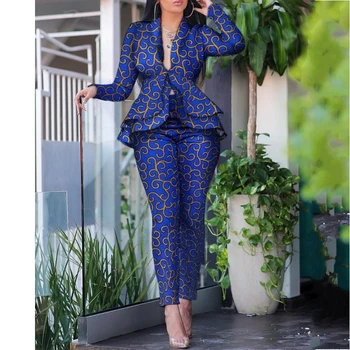 2021 uut hot-müügi mood naiste ülikond ruffled pluus trükitud püksid elegantne temperament 2-osaline commuter office lady ülikond