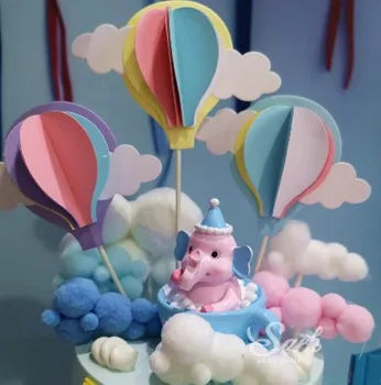 Sinine Lilla kolmemõõtmeline Hot Air Balloon Koogikarpides Torukübar Pool Teenetemärgi Magustoit armas Kingitusi