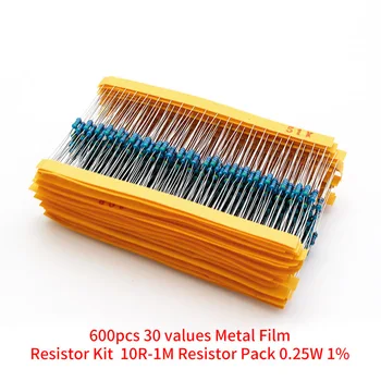 1/4W takistid 0,25 W 1% 30 väärtused Metal Film Takisti Kit 10R-1M DIY värvi rõngas Resistor Pack