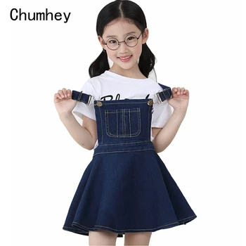 Chumhey 5-14T Suvel Tüdrukud Suspender Kleit Tüdruk Denim Rinnatüki Libiseb Mini Kleidid Tunked, Lapsed, Riided, Laste Riided