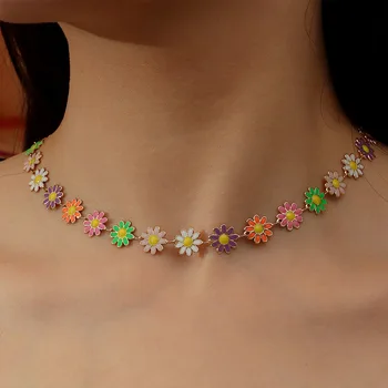 Kevade Trend Loominguline Elegantne ожерелье Ehted Väike Daisy Kett Kaelakee Mood Emailiga Õli Lill Avaldus Kaelakee Naistele