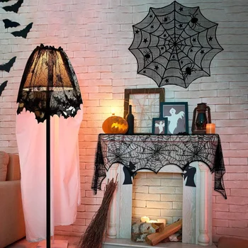 Halloween Kodu Kaunistamiseks Komplekt Spider Web Laudlina Halloween Must Lambivarju Must Nahkhiir Kamin Rätik Puhkus Õudus Rekvisiidid