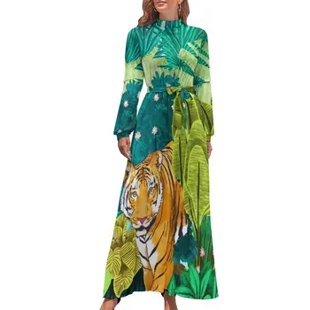 Jungle Tiiger Kleit Pika Varruka Akvarell Wild Leaf Kawaii Maxi Kleit Kõrge Vöökoht Streetwear Prindi Beach Pikad Kleidid Kohal