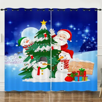Jõulud Kardinad Cartoon Santa Claus Jõulud Puu, Lumememm Laste Magamistuba, elutuba Päikesevarju Kardinad 2tk/set Cortinas