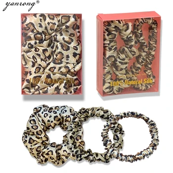 YANRONG Leopard Print 100% Naturaalne Siid Naiste Juuksed Sidemed Juuksed Scrunchies (19Momme) Juuksed Tarvikud kinkekarbis (suur/keskmine/väike)