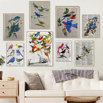 Retro art blue bird lõuendile maali illustratsioon, raamatud seina art loomade plakat elutuba koridor kodu kaunistamiseks seinamaaling