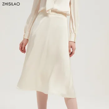 ZHISILAO Silk Satin Pikk Seelik Naiste Elegantne Office Lady Vintage Elastne Vöökoht-line Midi Seelik Suvel 2021 Mujer Moda