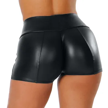 Nahast Lühikesed Püksid Naiste Kõrge Vöökoht Bodycon Push Up Must Lühike Joggers Sport Fitness Naiste Sexy Slim Püksid Spodenki Damskie