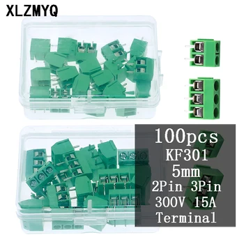 100pcs/Box Sammuga 5mm KF301 2P 3P Pin-PCB Mount Screw Terminal Block Ühenduspesa Arduino 300V 15A KF301-2 P KF301-3P Diy Kit
