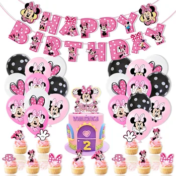 Disney Roosa Minnie Partei Asjade Lapsed Tüdrukud Sünnipäeva Teenetemärgi Minnie Banner Koogikarpides Torukübar Õhupalli Baby Shower Kids Mänguasi