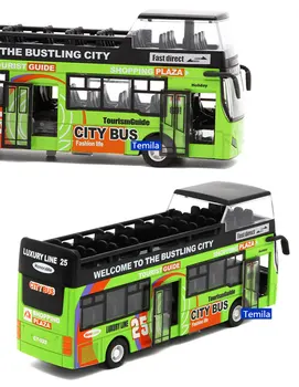 Elektrooniline Sound & Light Kahekorruseline sightseeing bussi, auto Sulamist mudel City tour bussi ukse avamine kogumise mudeli lapsed kingitus