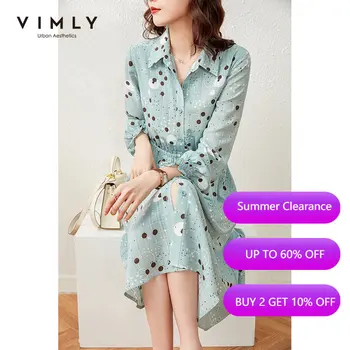 VIMLY Suvine Kleit Naiste Mood Dot Maxi Kleidid Elegantne Nuppu üles-Särk, Kleit, Kõrge Vöökoht Elastne Naine Vestidos F6711