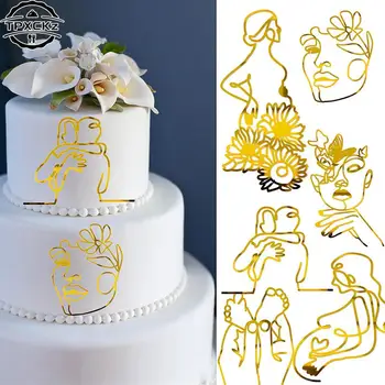 Akrüül Minimalistlik Kunst Daam Nägu Koogikarpides Torukübar Pulm Seksikas Naine, Tüdruk Happy Birthday Cake Torukübar Partei Asjade Kook Dekoratsioonid